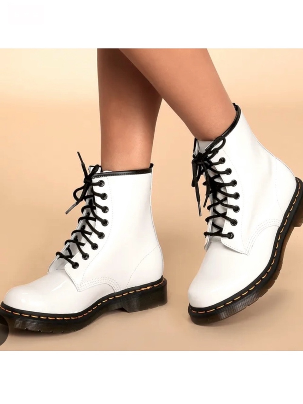 Dr. Martens White Patent Leather Lace-Up Boots Size 8 White Patent Leather